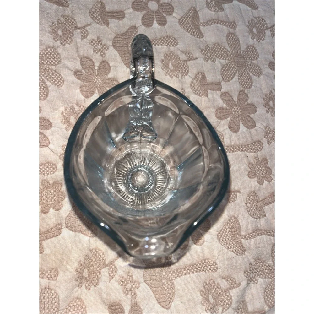 Blue Tinted Pitcher Elegant Glass  Fluted Notch‎ Handle Mcm Imperial Footed